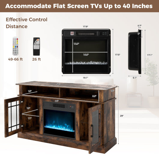 TV Stand with Electric Fireplace LED Lights and Remote Controls for TVs Up to 40 Inch-Rustic Brown