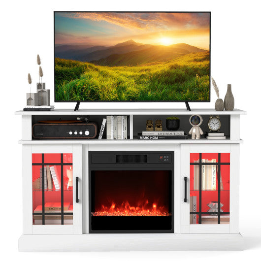 TV Stand with Electric Fireplace LED Lights and Remote Controls for TVs Up to 40 Inch-White