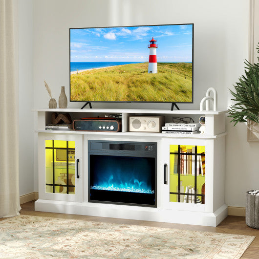 TV Stand with Electric Fireplace LED Lights and Remote Controls for TVs Up to 40 Inch-White