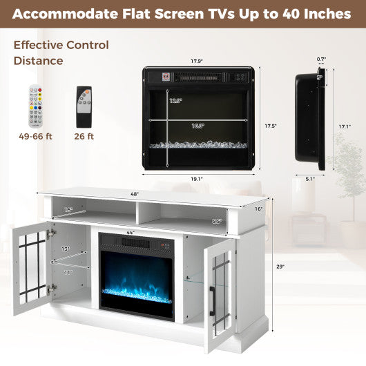 TV Stand with Electric Fireplace LED Lights and Remote Controls for TVs Up to 40 Inch-White
