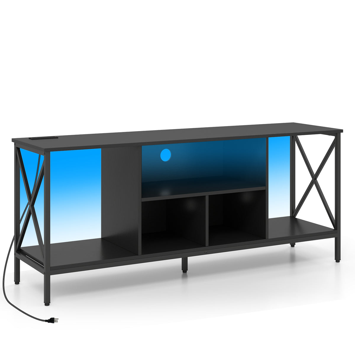 TV Stand with LED Lights for 65 Inch TV Entertainment Center with Power Outlets-Black