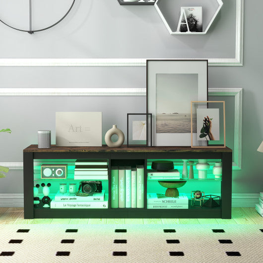 Modern TV Stand with LED Light and Adjustable Shelves for TVs up to 65 inch-Brown