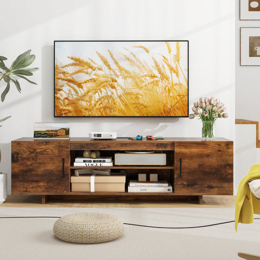 TV Stand with Power Outlet and 2 Cable Holes for 65 Inch TVs-Rustic Brown