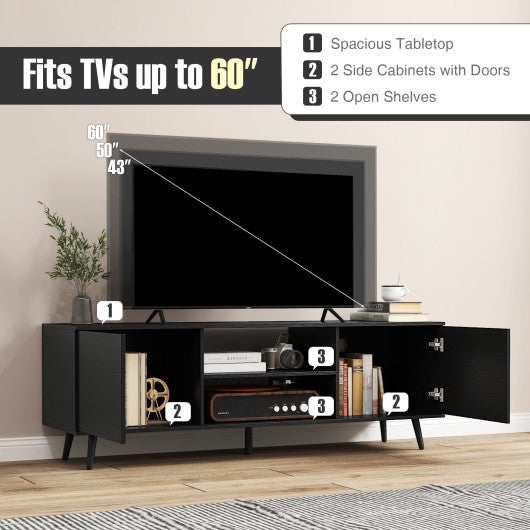 TV Stand with Power Outlets and Adjustable Shelf for 60 Inch TVs-Black