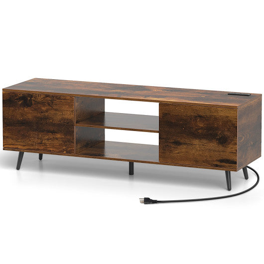TV Stand with Power Outlets and Adjustable Shelf for 60 Inch TVs-Rustic Brown