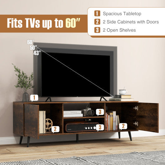 TV Stand with Power Outlets and Adjustable Shelf for 60 Inch TVs-Rustic Brown