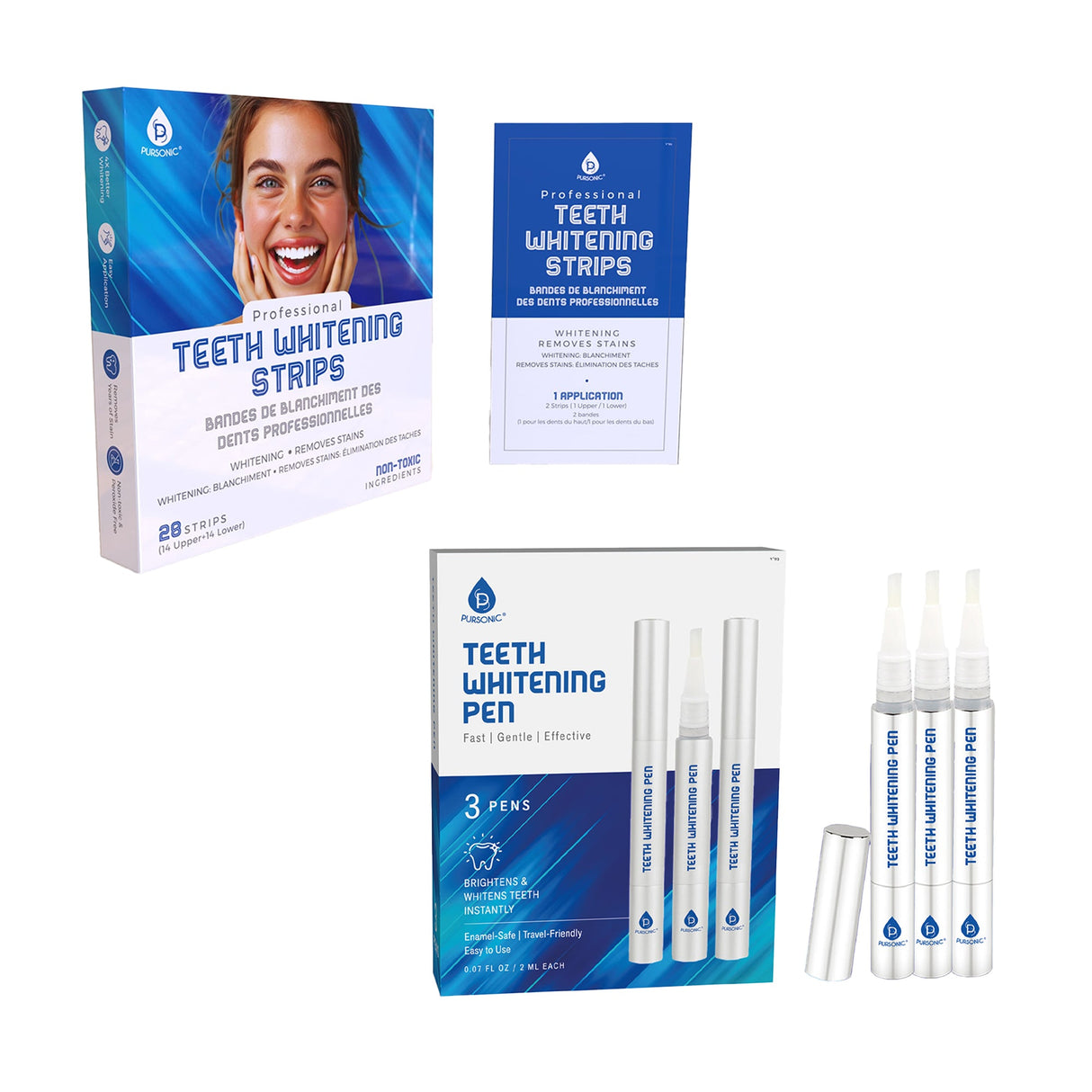 Pursonic Teeth Whitening Essentials Bundle – Whitening Pens + Professional Whitening Strips by Pursonic