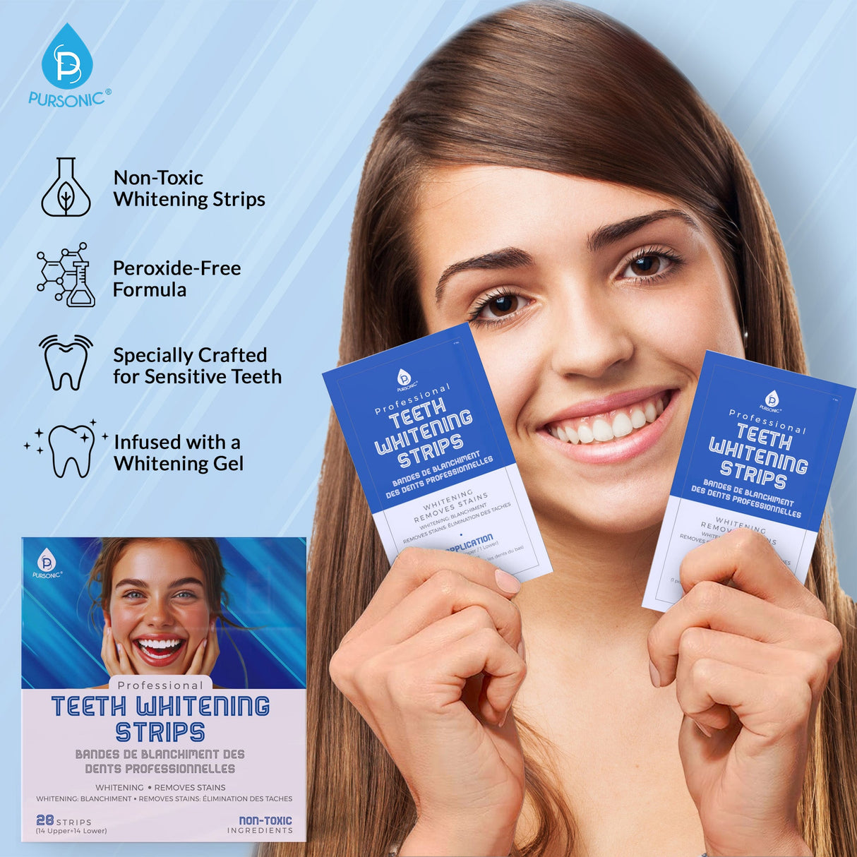 Pursonic Teeth Whitening Essentials Bundle – Whitening Pens + Professional Whitening Strips by Pursonic