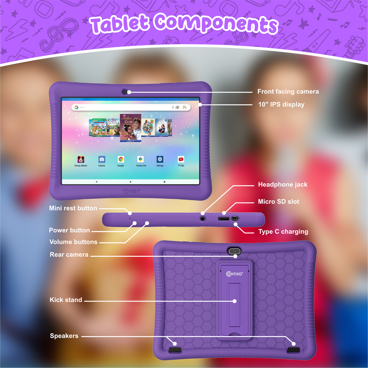 Contixo K102 10" Kids Tablet with Kids Bluetooth Karaoke and Two Microphones by Contixo