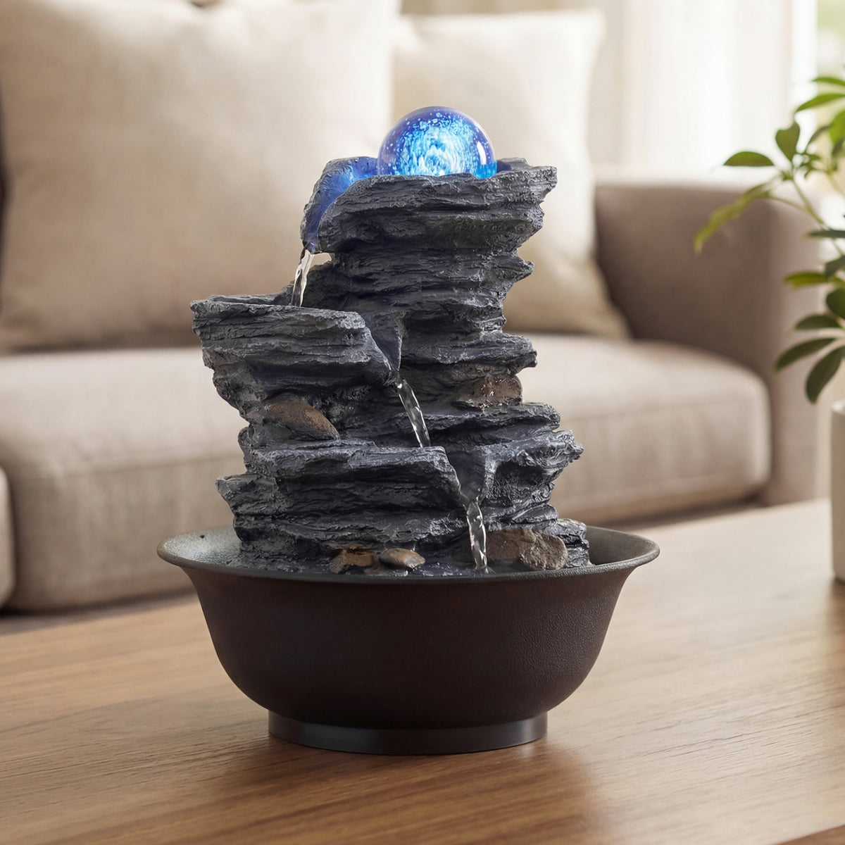Tabletop Water Fountain with Rolling Crystal Ball and Color-Changing LED Light-C