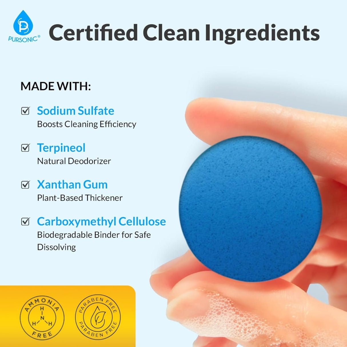 Automatic Toilet Bowl Cleaner Tablets Blue Gel Toilet Tank Cleaners, Septic-Safe Hard Water Ring Stain Remover, Smell Eliminator Heavy Duty Toilet Cleaning & Deodorizer, Fresh Scent - 48 Tabs by Pursonic