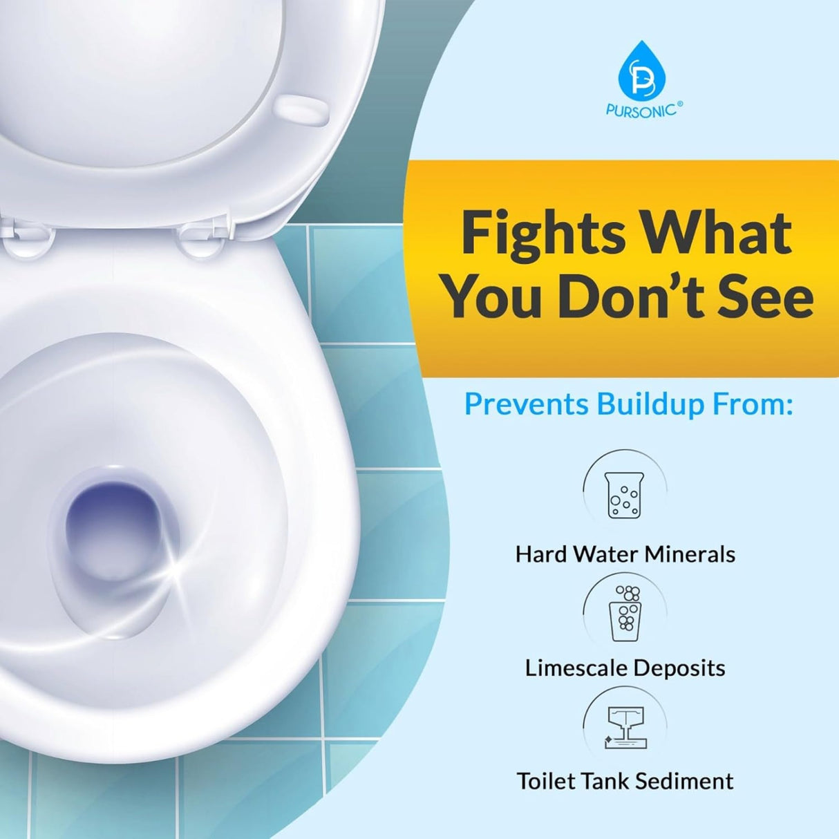 Automatic Toilet Bowl Cleaner Tablets Blue Gel Toilet Tank Cleaners, Septic-Safe Hard Water Ring Stain Remover, Smell Eliminator Heavy Duty Toilet Cleaning & Deodorizer, Fresh Scent - 48 Tabs by Pursonic