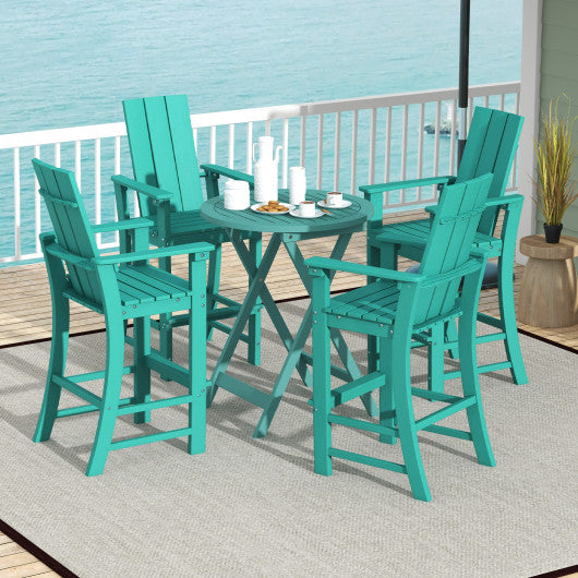 Tall Adirondack Chair Outdoor Bar Stool with Ergonomic Backrest for Backyard-Turquoise