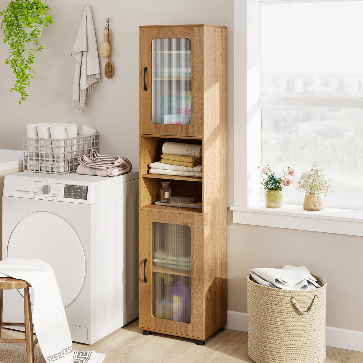 Tall Bathroom Storage Cabinet 67 Inches Freestanding Storage Organizer-Natural