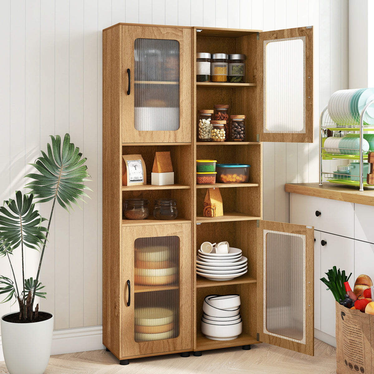 Tall Bathroom Storage Cabinet 67 Inches Freestanding Storage Organizer-Natural