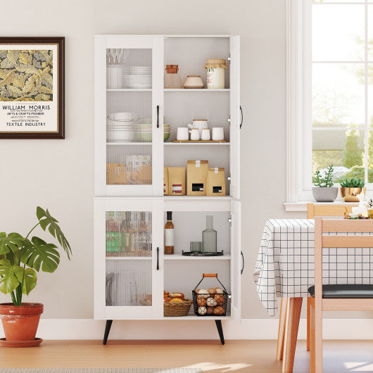 70.5 inch Tall Kitchen Pantry Cabinet Cupboard with 4 Transparent Doors-White