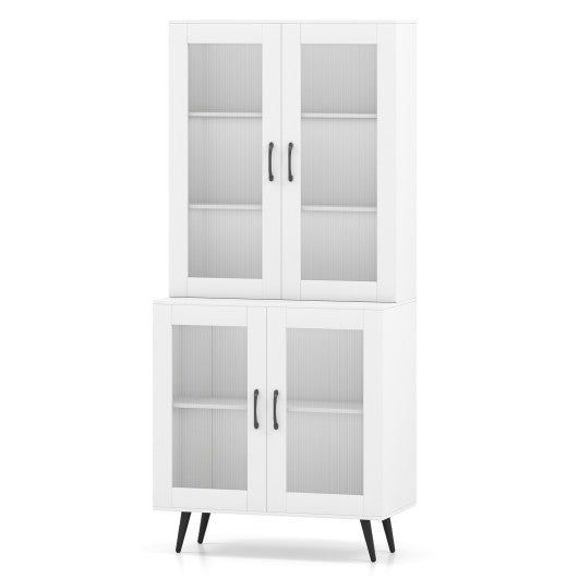 70.5 inch Tall Kitchen Pantry Cabinet Cupboard with 4 Transparent Doors-White