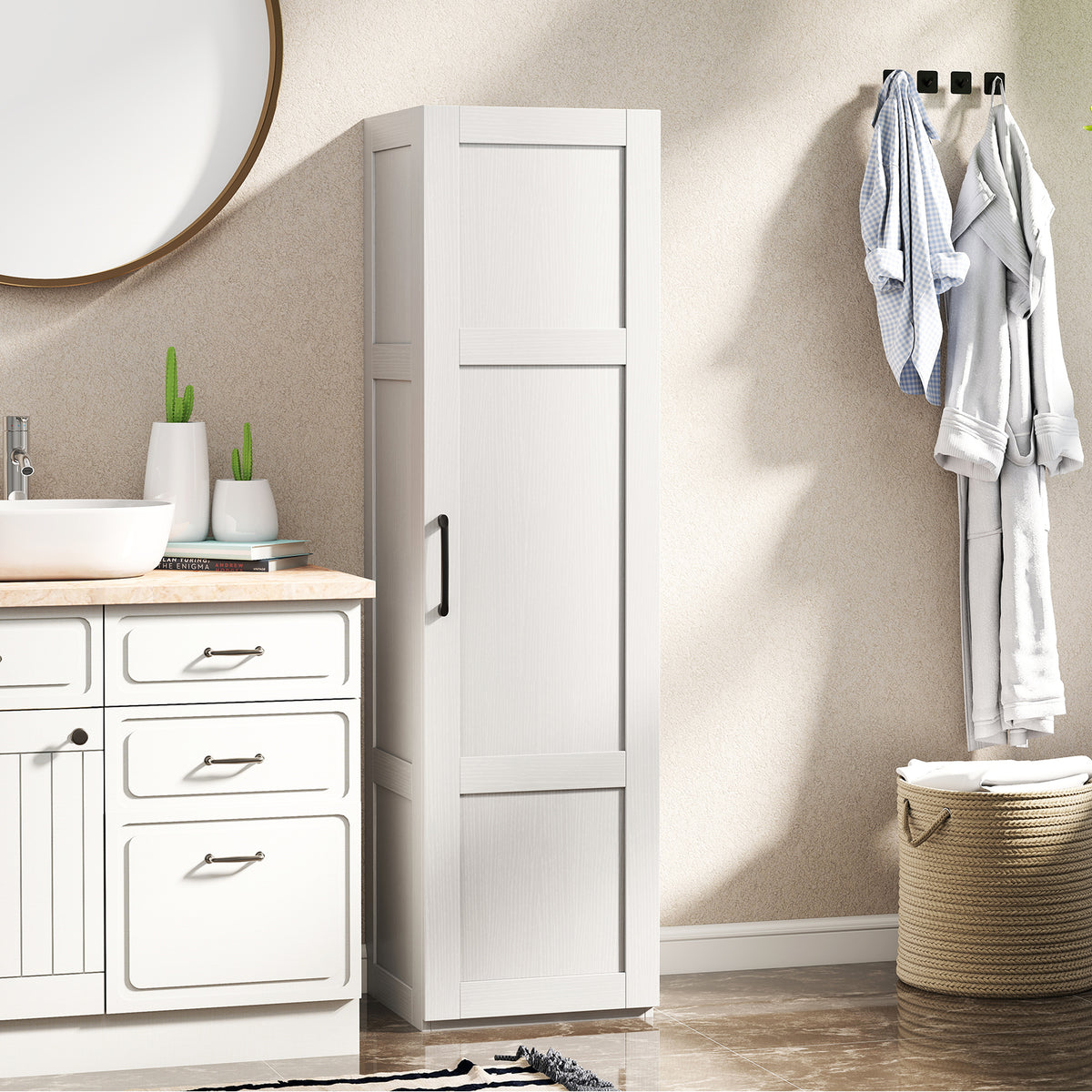 Tall Storage Cabinet with 4 Storage Shelves for Bathroom Living Room-White
