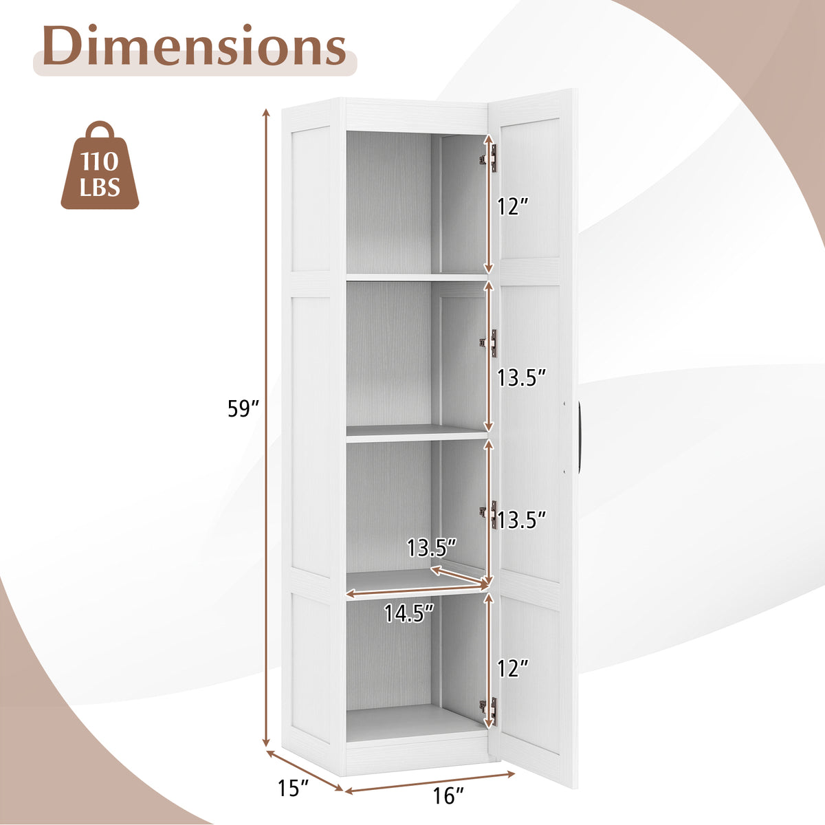 Tall Storage Cabinet with 4 Storage Shelves for Bathroom Living Room-White