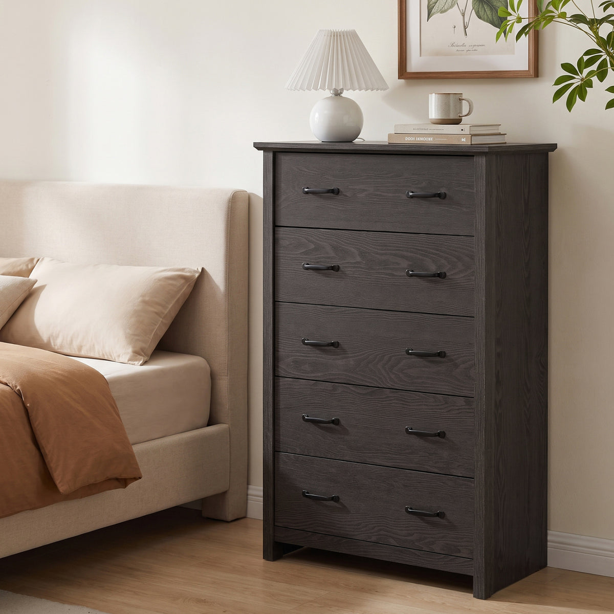 Tall Storage Dresser with 5 Pull-out Drawers for Bedroom Living Room-Gray