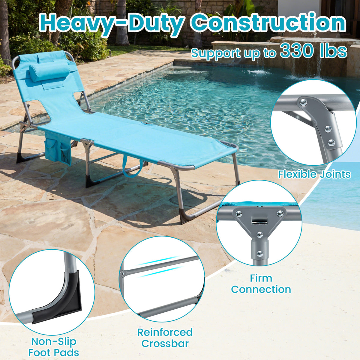 Tanning Chair with Face Arm Holes Folding Chair-Turquoise