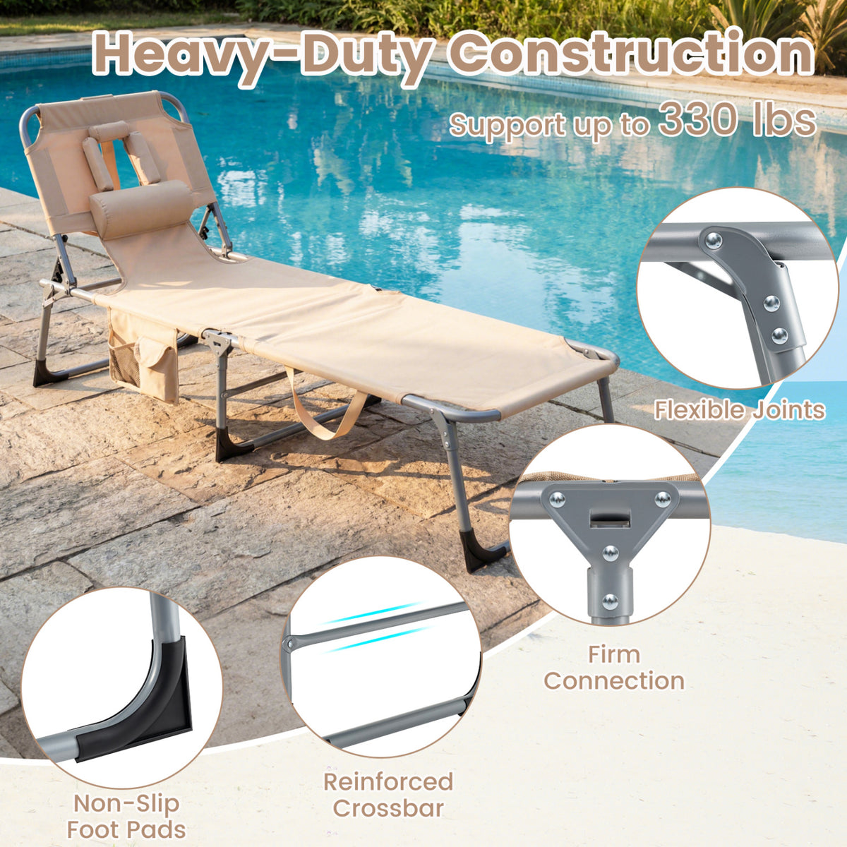 Tanning Chair with Face Arm Holes Folding Chair-Beige