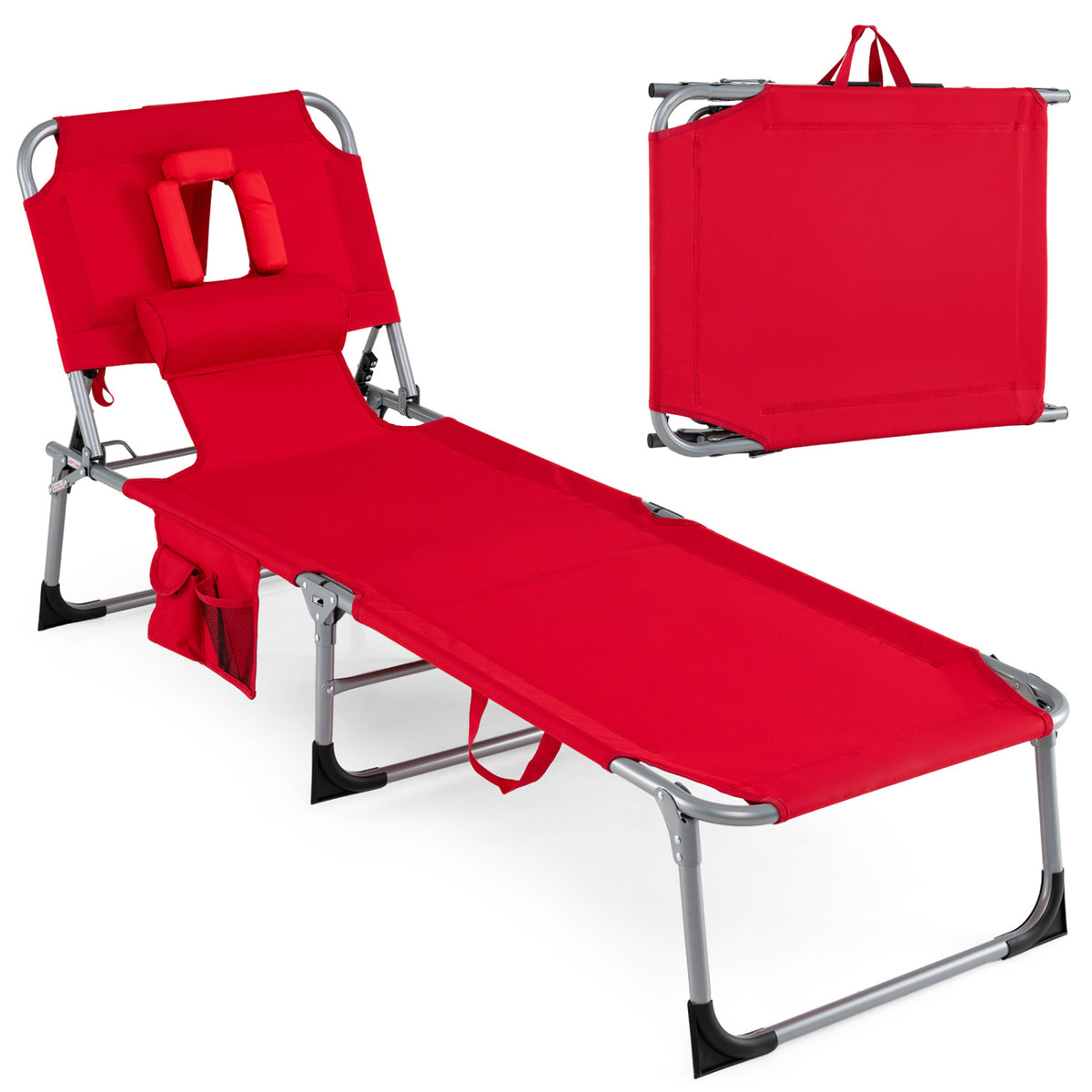 Tanning Chair with Face Arm Holes Folding Chair-Red