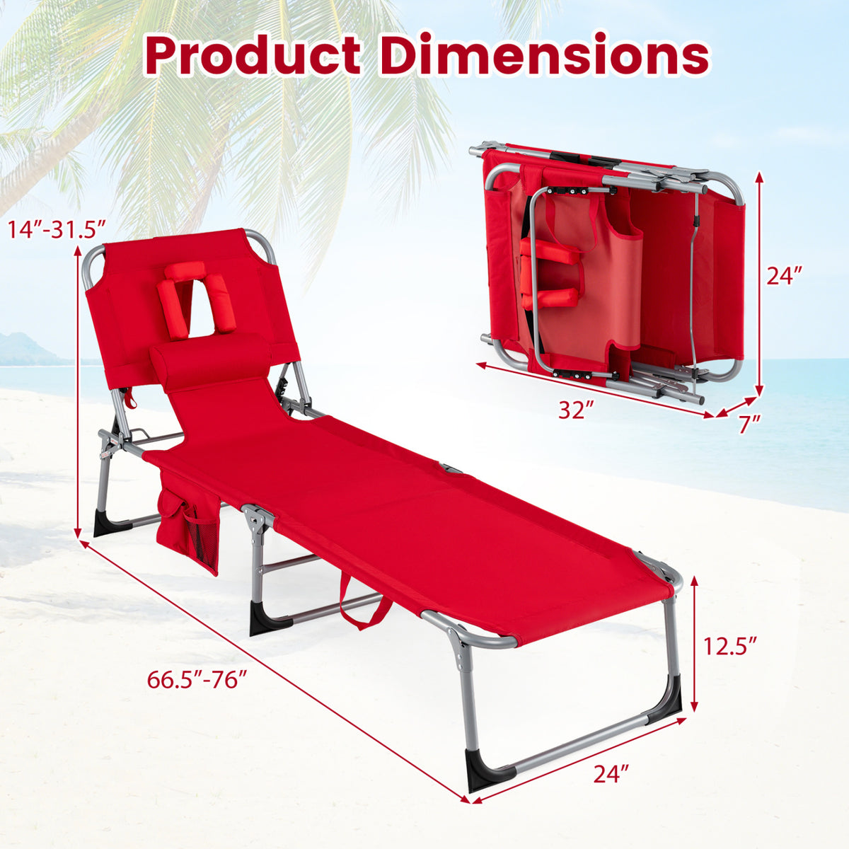 Tanning Chair with Face Arm Holes Folding Chair-Red
