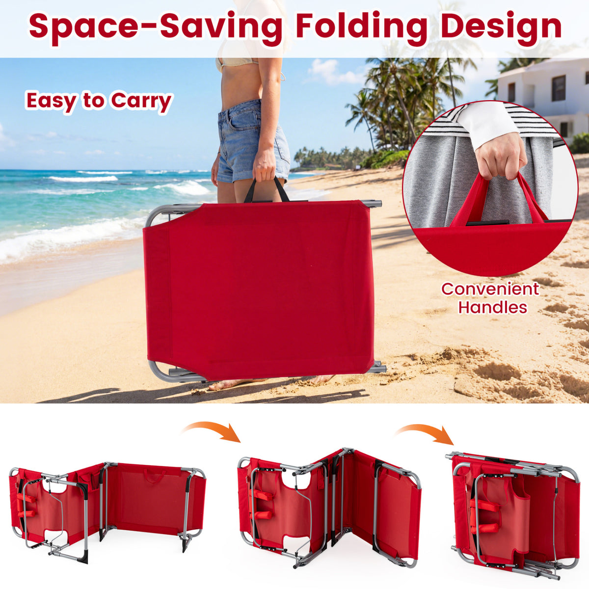 Tanning Chair with Face Arm Holes Folding Chair-Red