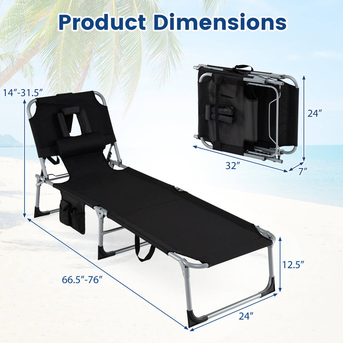 Tanning Chair with Face Arm Holes Folding Chair-Black