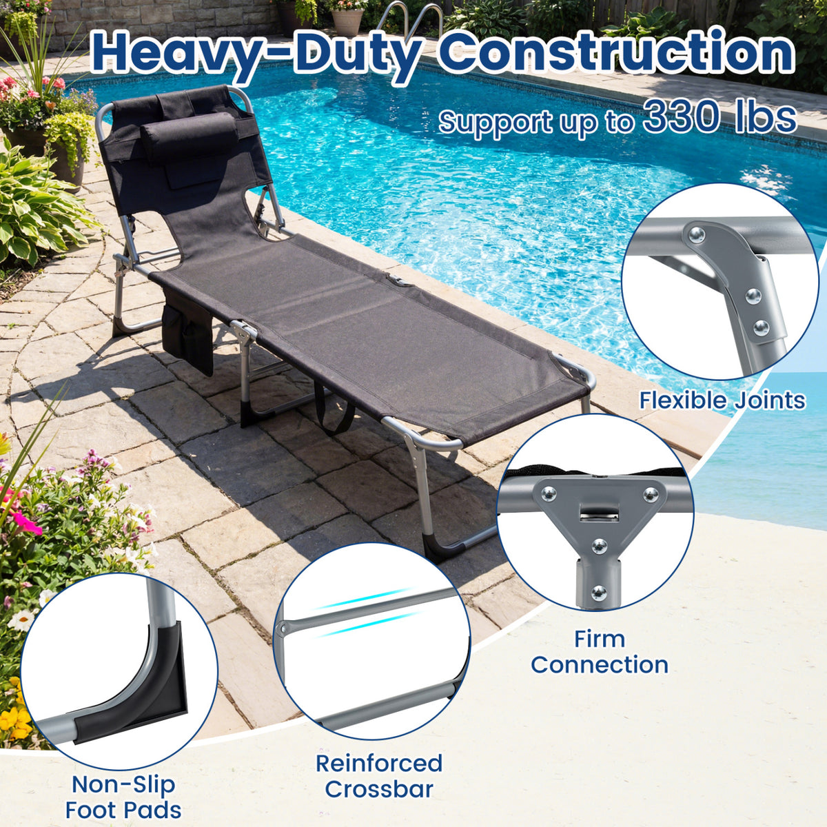 Tanning Chair with Face Arm Holes Folding Chair-Black