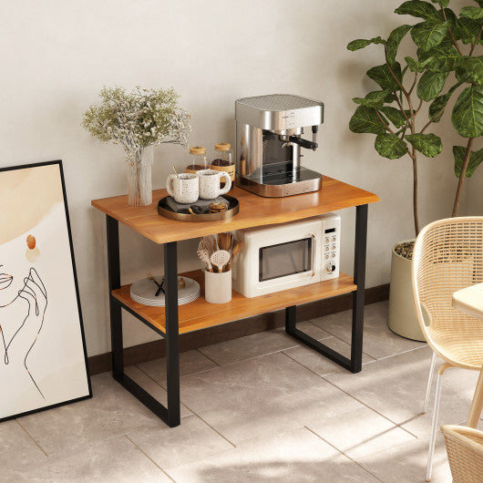 2-Tier Teak Wood End Table Sofa Side for Living Room Hallway Laundry