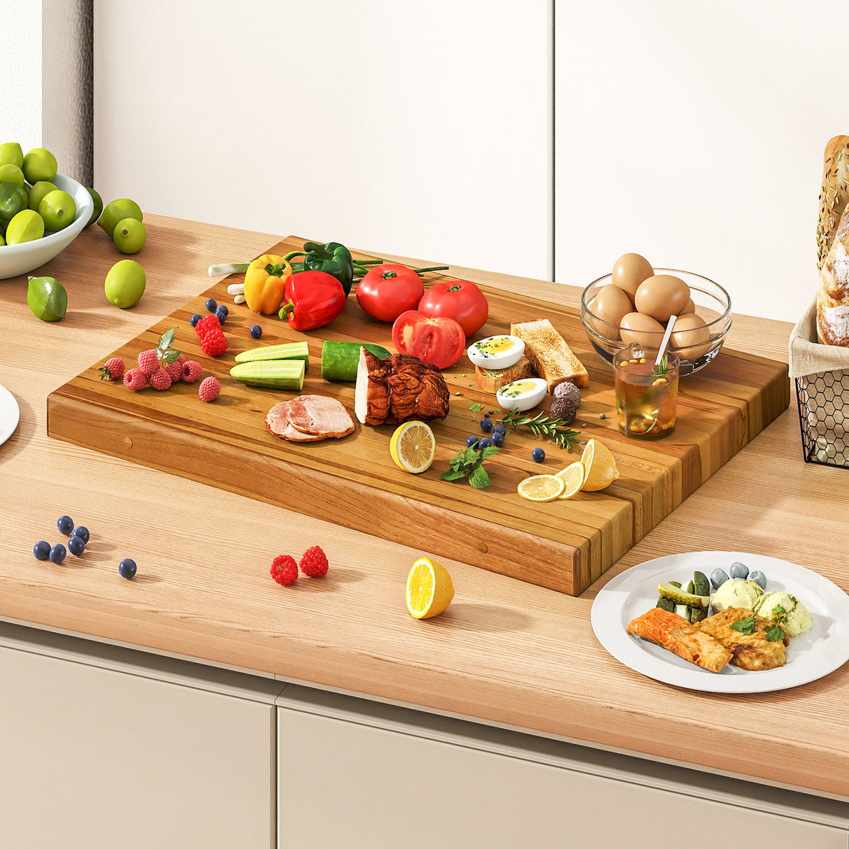 Teak Wood Cutting Board Extra Large 24 Inch Reversible Cutting Board with Handle
