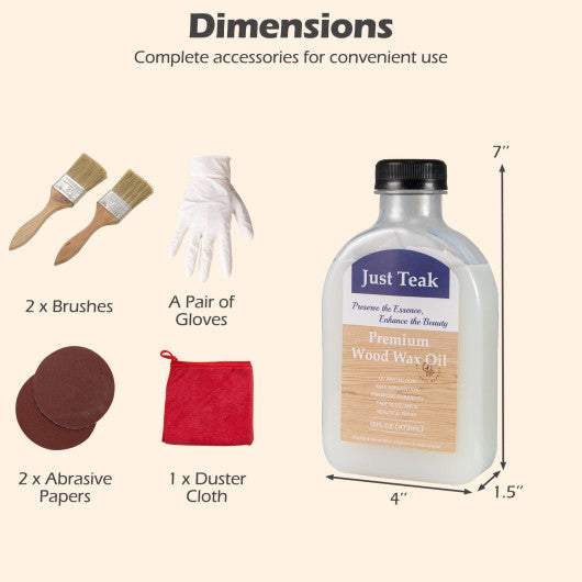Wood Wax Oil for Outdoor and Indoor Furniture Teak Care Kit to Restore and Protect Wood