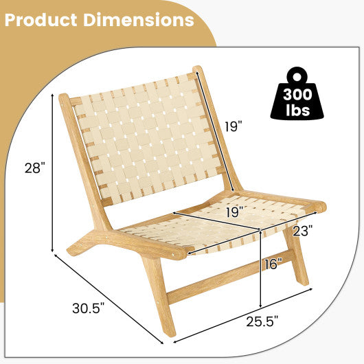 Teak Wood Patio Chair Armless with Webbing Seat and Backrest-Natural