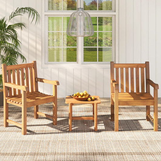 Teak Wood Patio Dining Chair with Slatted Seat Backrest and Solid Legs