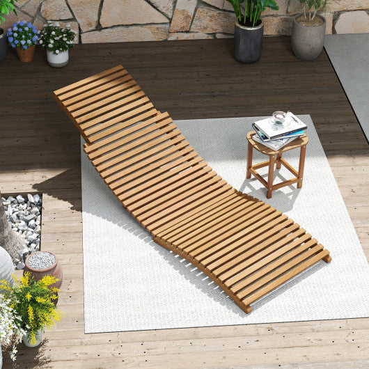Teak Wood Patio Folding Chaise Lounge Chair with Slatted Seat-1