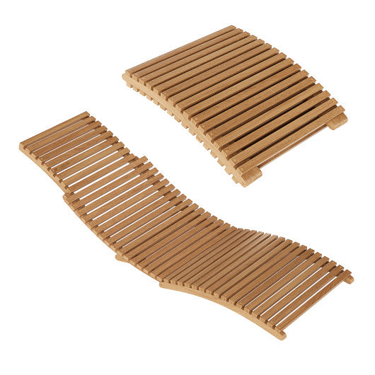 Teak Wood Patio Folding Chaise Lounge Chair with Slatted Seat-1