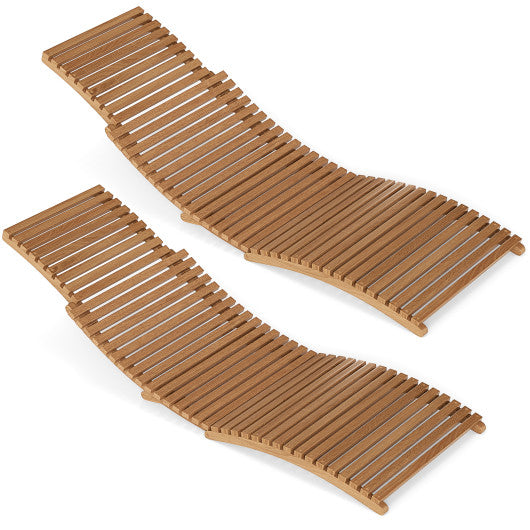 Teak Wood Patio Folding Chaise Lounge Chair with Slatted Seat-2