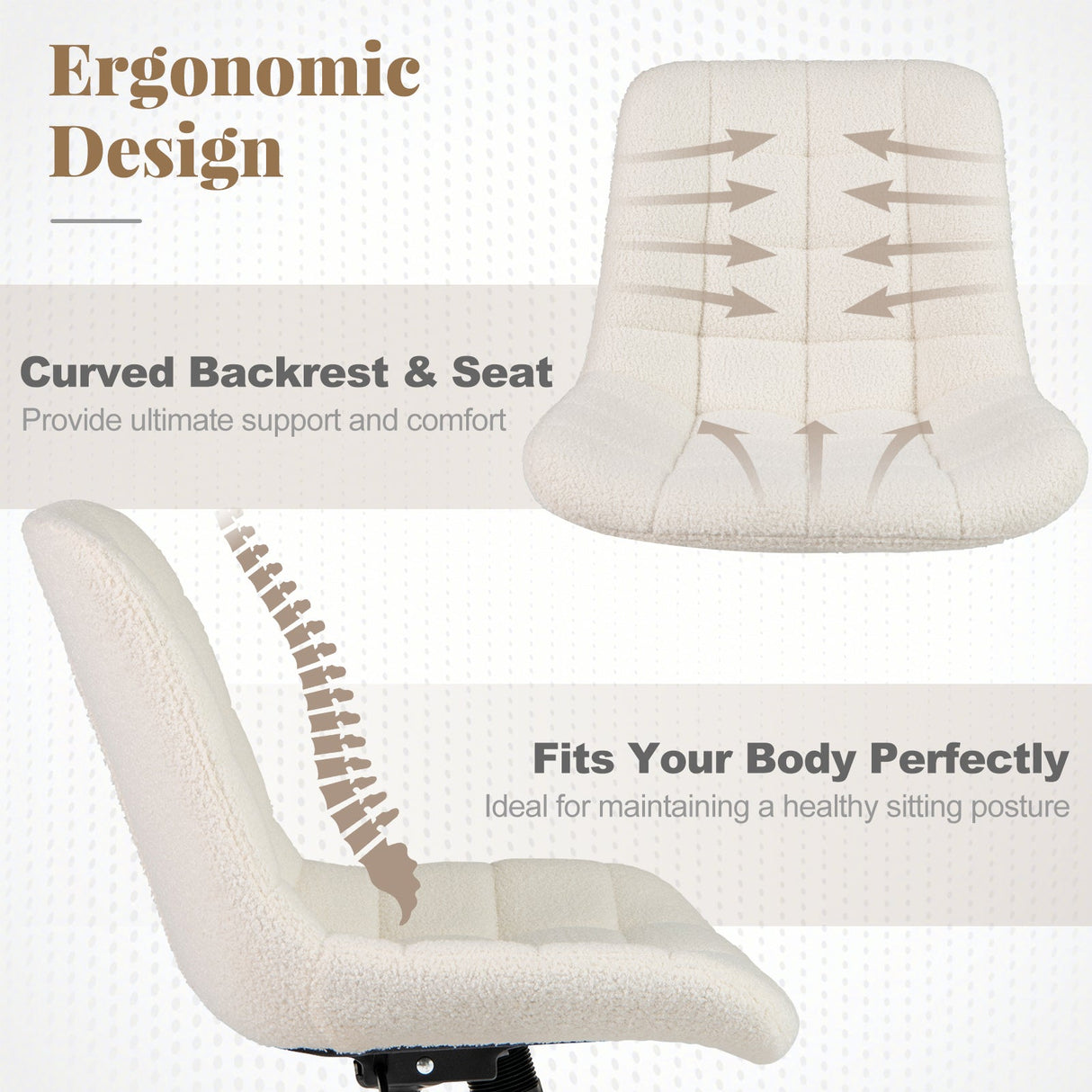 Teddy Fleece Armless Office Chair Makeup Vanity Chair-White by DirectDeals