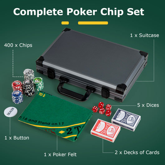 Texas Holdem Poker Chip Set Casino Poker Chips with 400 Pieces Chips-Black