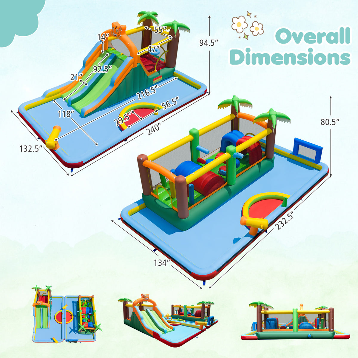 Tiger Inflatable Water Park Obstacle Bounce House with 2 Blower