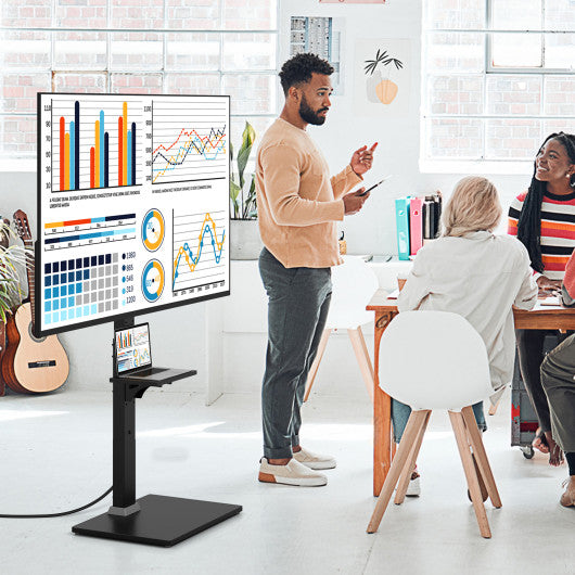 Tilt and Height Adjustable Floor TV Stand with Power Outlet and Adjustable AV Shelf