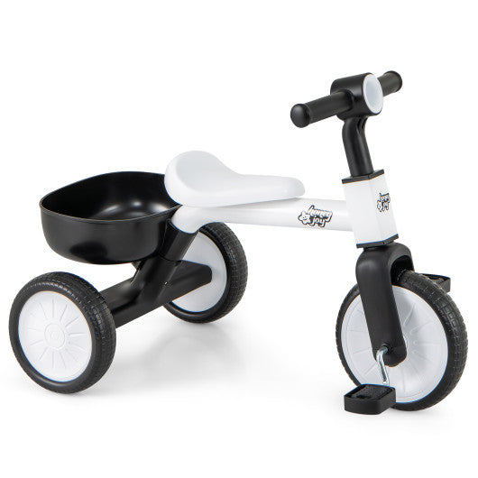 Toddler Convertible Trike with 86 ° Limited Steering Angle and Carbon Steel Frame-White