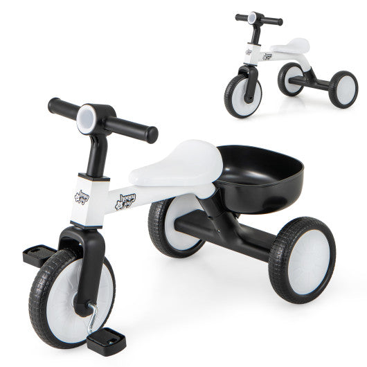 Toddler Convertible Trike with 86 ° Limited Steering Angle and Carbon Steel Frame-White