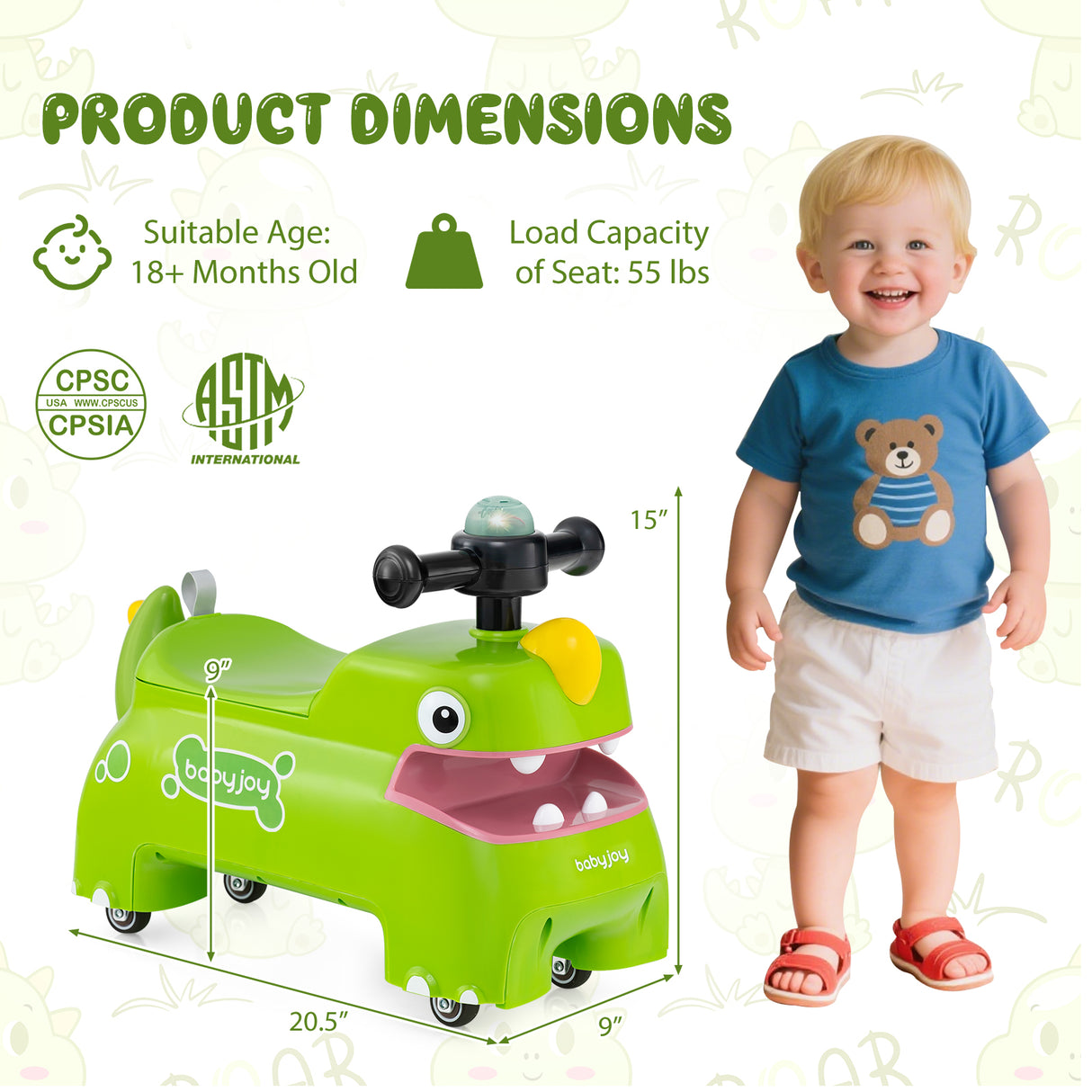 Toddler Ride on Toy Walking Sliding Car with Lights and Music-Green
