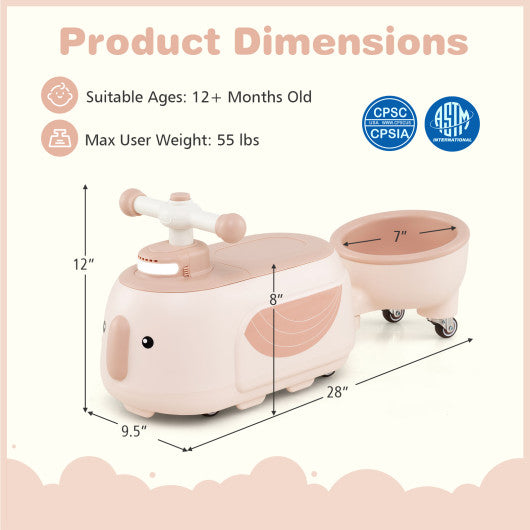 Toddler Ride on Toy with Trailer and Light Music-Beige