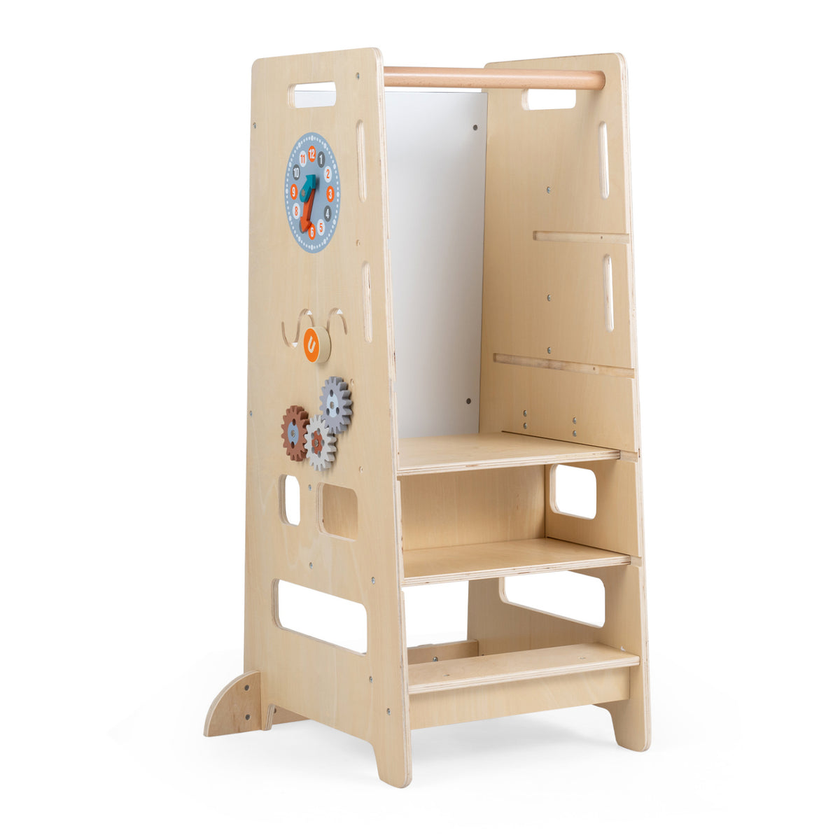 Toddler Standing Tower with Adjustable Height and Blackboard-Natural