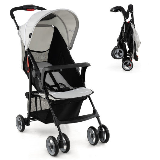 Toddler Travel Stroller for Airplane with Canopy and Adjustable Backrest-Gray