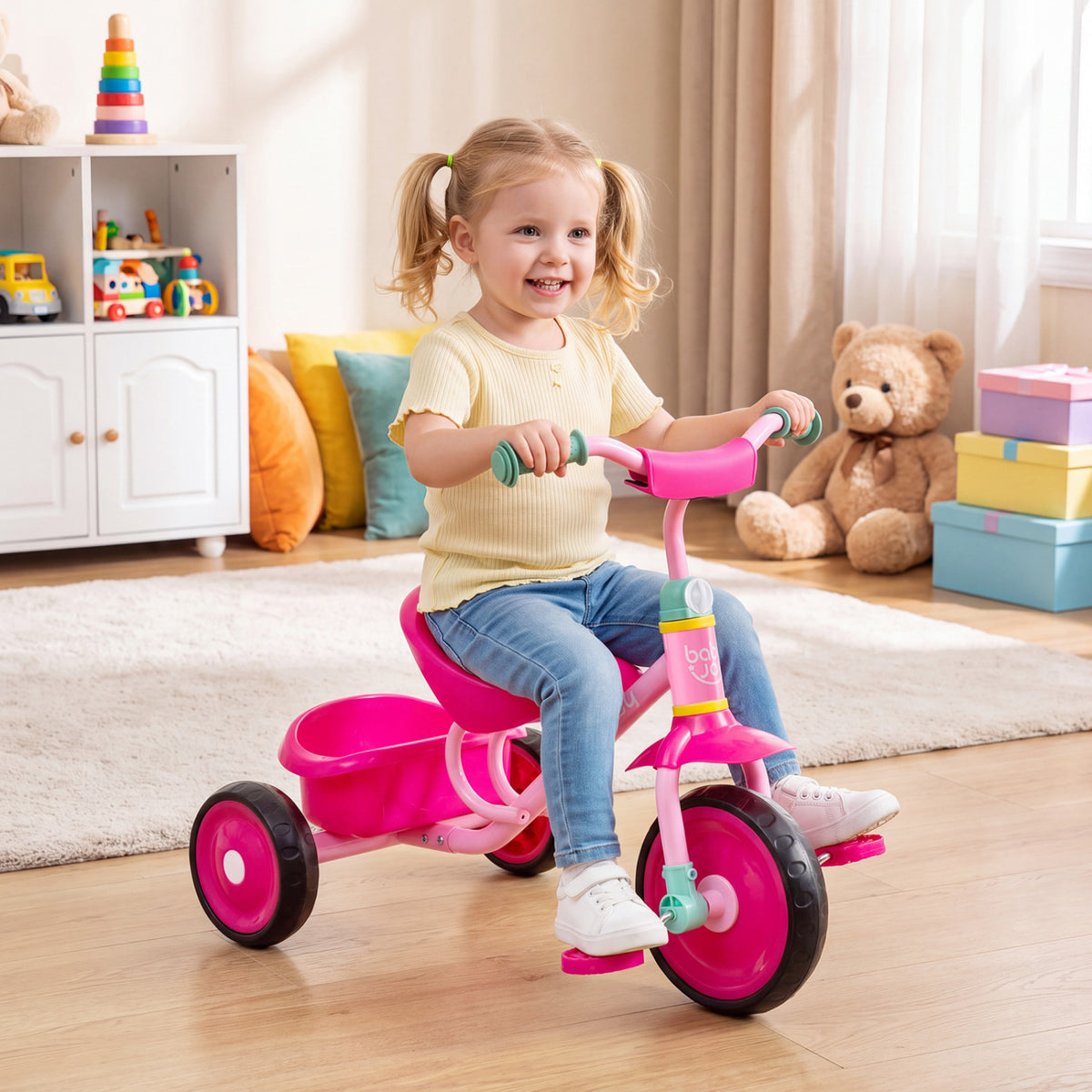 Toddler Tricycle for Boys and Girls 2-5 Years Old with Removable Rear Storage Basket-Pink